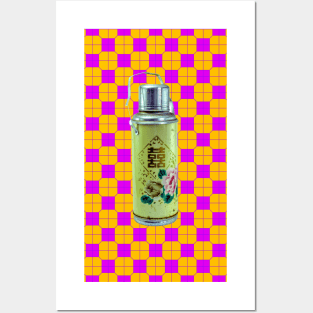 Vintage Thermos Green with Pink and Orange Tile Floor Pattern - Retro Hong Kong Posters and Art